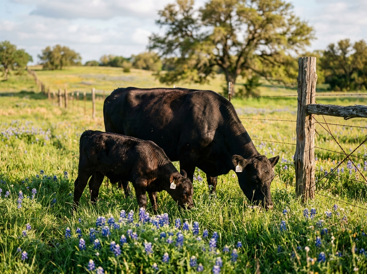 Herd of Angus cattle grazing